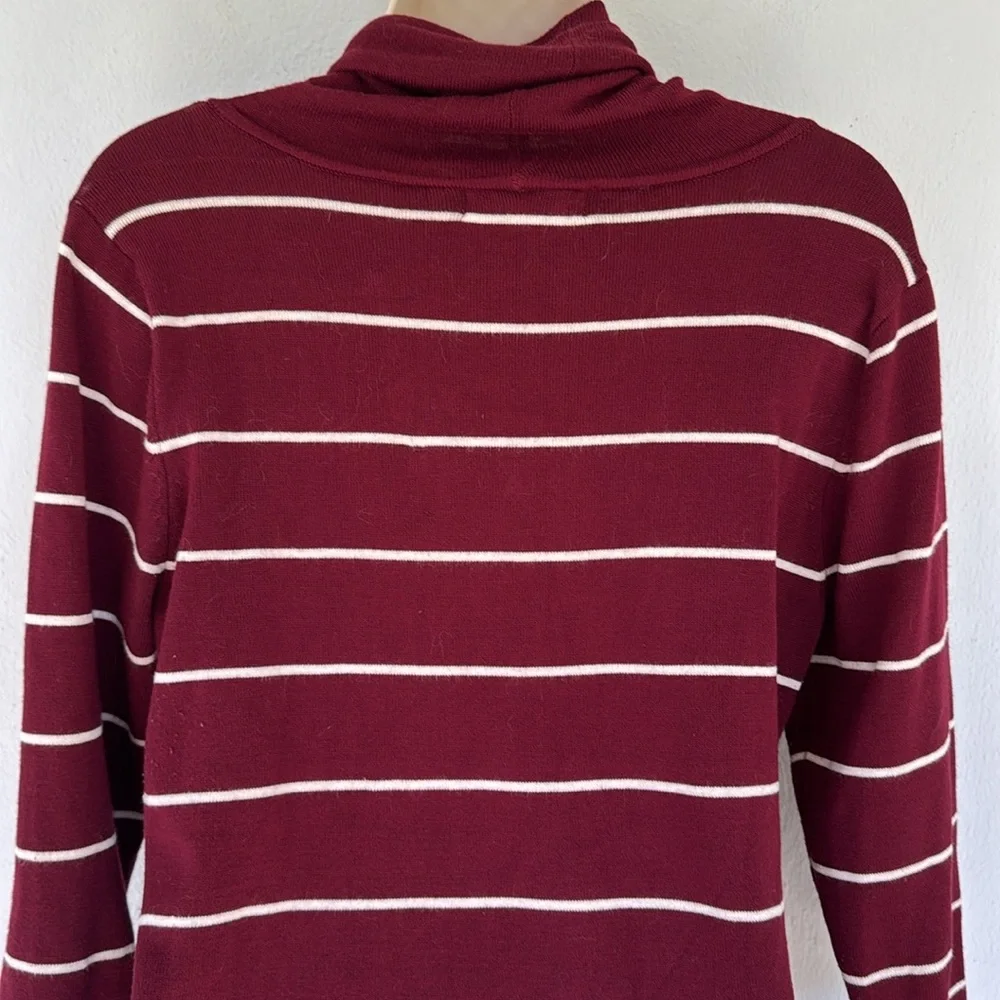 Pink Rose maroon white stripe cowl neck 3/4 sleeve long tunic sweater size large